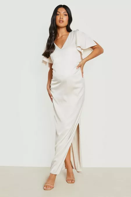 elegant satin maternity maxi dress