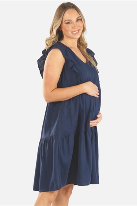 Navy Nursing Linen Dress