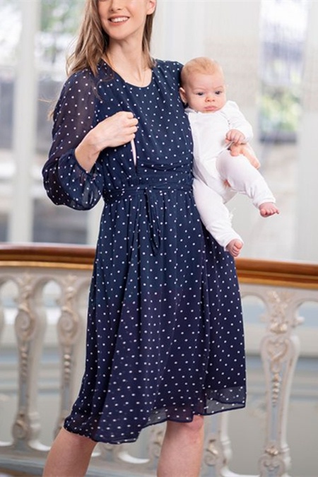 Navy and White Spot Breastfeeding dress