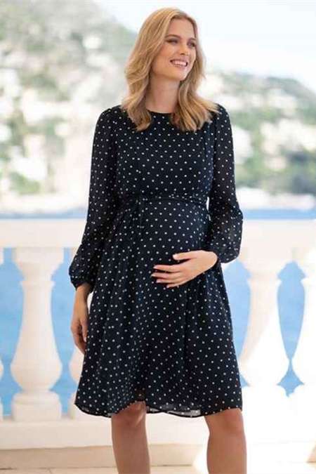 Navy and White Spot nursing dress