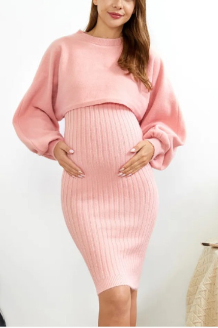 Knitted Sweater Dress for Expectant Mothers