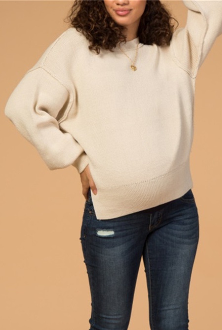 Pregnant Nursing Pullover Sweater with Side Slits