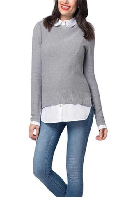 Mock Shirt Maternity Sweater with Nursing Access